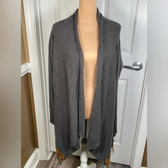 Woolrich Southwestern Cardigan Sweater Wool Blend Shawl Fringe Gray NWT Medium - Picture 11 of 15